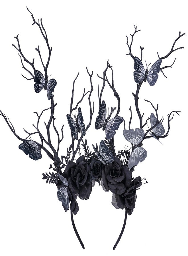 MOSTORY Black Butterfly Branch Headband - Handmade Dark Woodland Hairband Gothic Forest Tree Crown for Women Girls Cosplay Renaissance Mardi Gras Carnival Photo Props - Image 1